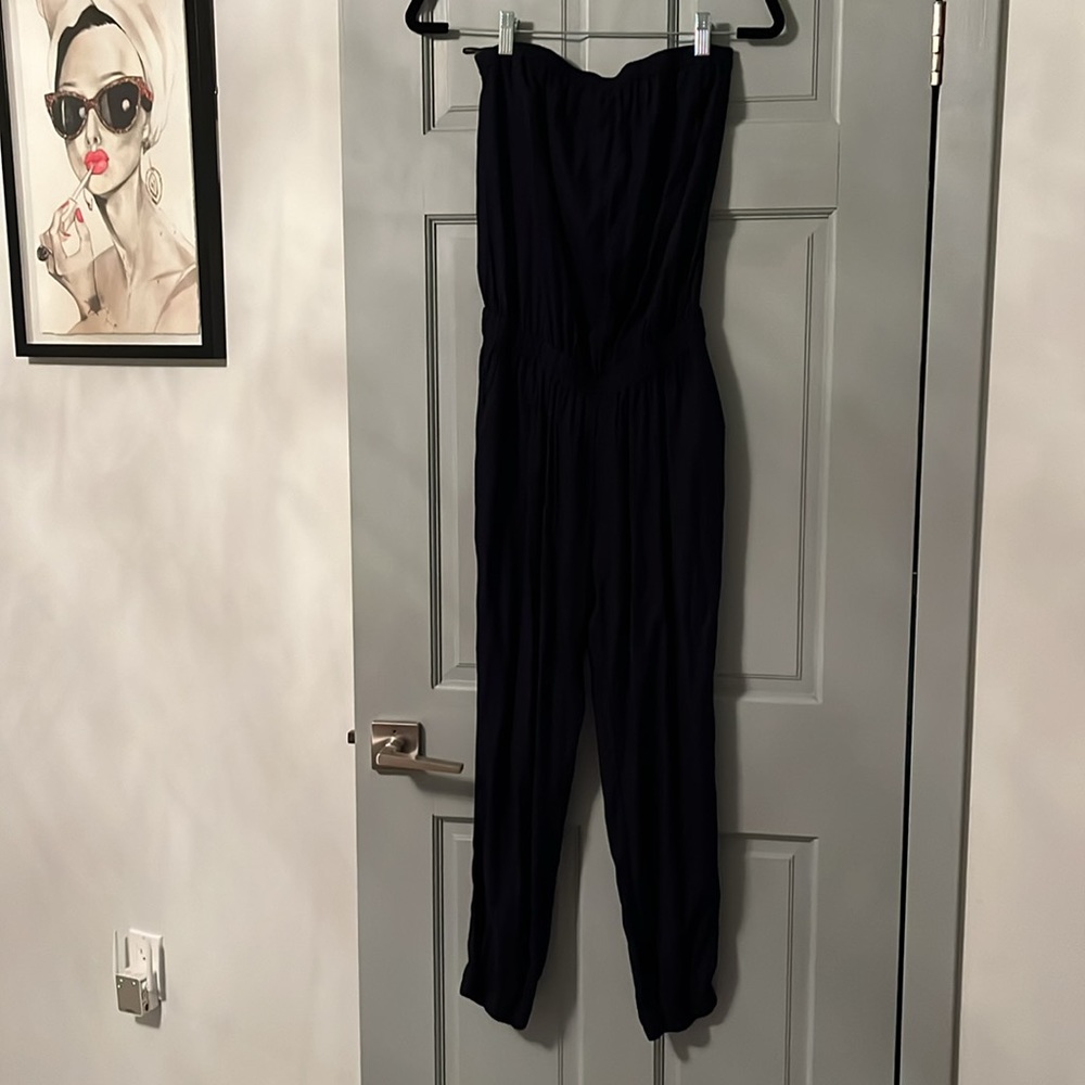 ARITZIA Sunday Best Tabata Strapless Jumpsuit Jogger Pant Elastic Pockets Black - Picture 3 of 6